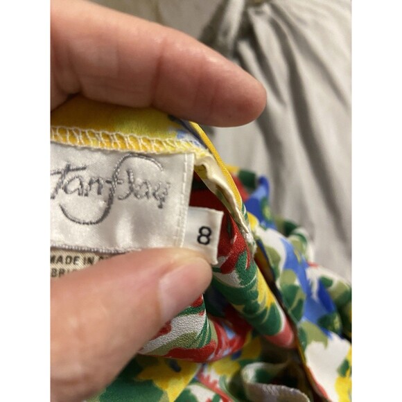 Vintage Womens Hawaiian Floral Cottagecore Sz 8 Cinched Waist Scalloped Hem 80’s - Picture 10 of 16